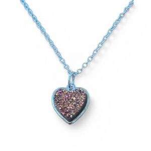 Druzy heart necklace on silver plated chain